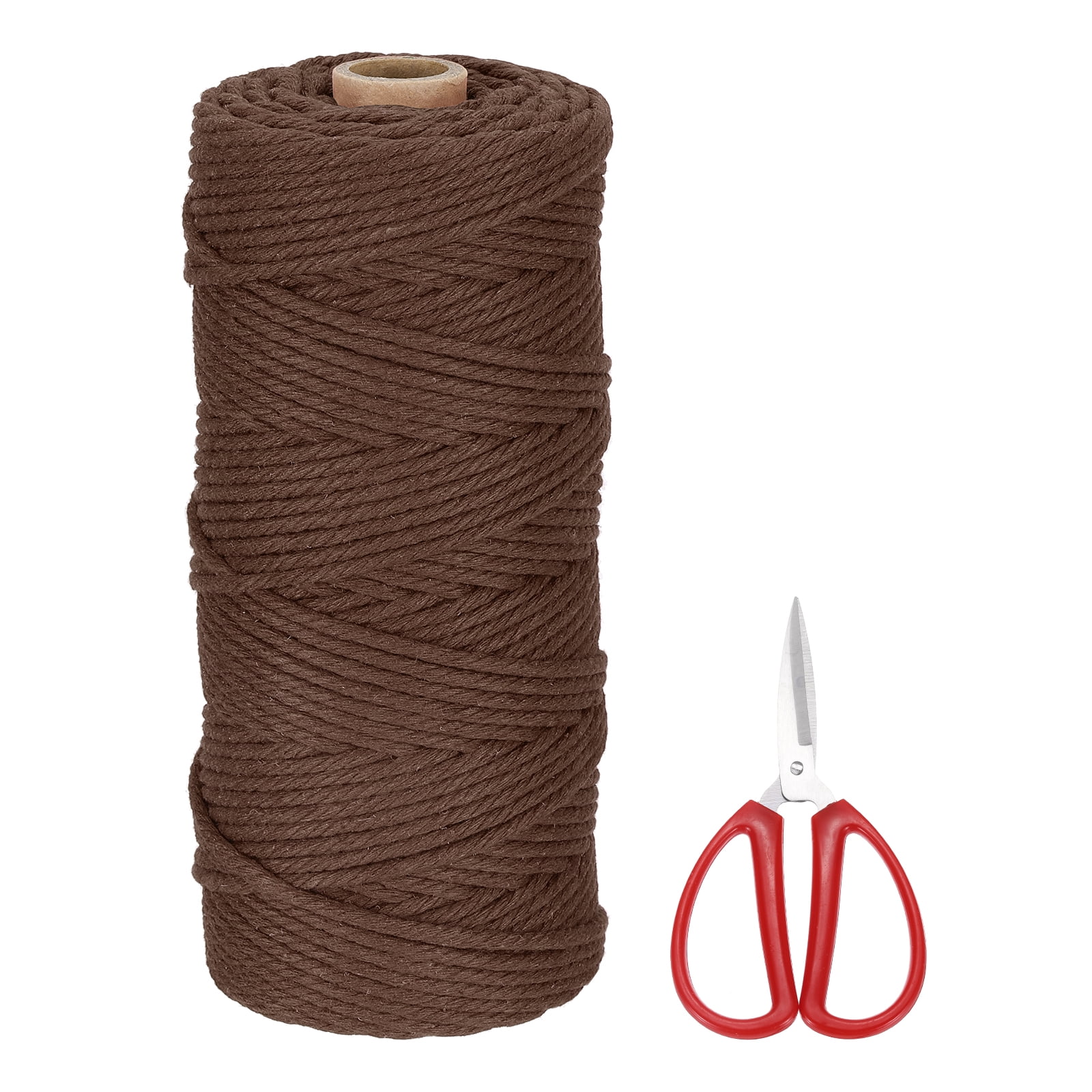 Braided Macrame Cord, 3mm x 109 Yards Natural Cotton Rope Macrame Yarn Bohemia Craft String with Scissors(Brown)