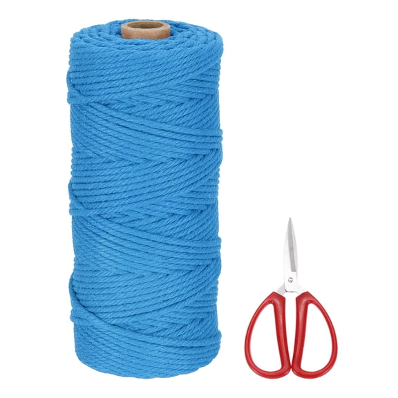 Braided Macrame Cord, 3mm x 109 Yards Natural Cotton Rope Macrame Yarn Bohemia Craft String with Scissors(Cyan)