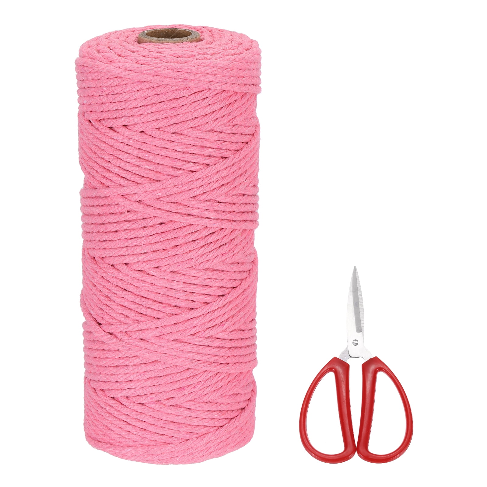 Braided Macrame Cord, 3mm x 109 Yards Natural Cotton Rope Macrame Yarn Bohemia Craft String with Scissors(Dark Pink)