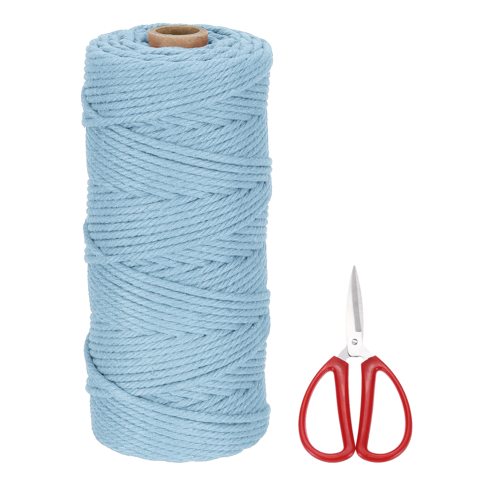 Braided Macrame Cord, 3mm x 109 Yards Natural Cotton Rope Macrame Yarn Bohemia Craft String with Scissors(Light Blue)