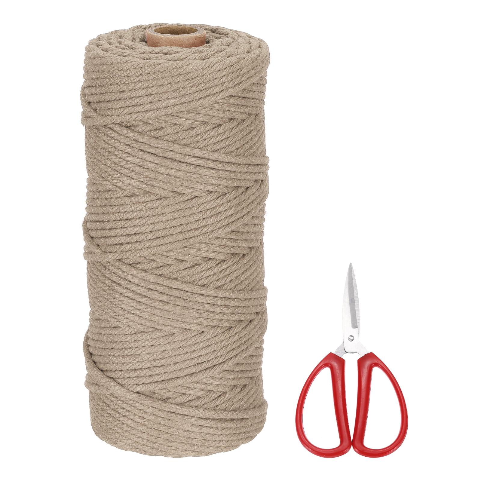 Braided Macrame Cord, 3mm x 109 Yards Natural Cotton Rope Macrame Yarn Bohemia Craft String with Scissors(Light Brown)