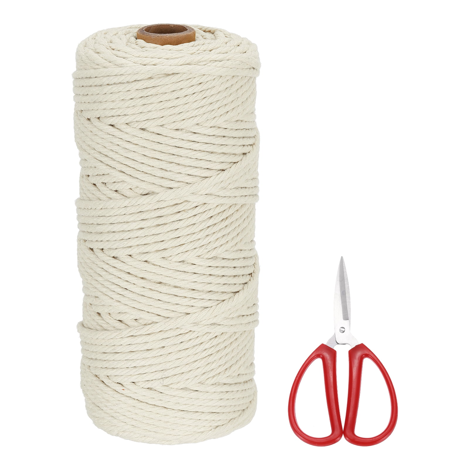 Braided Macrame Cord, 3mm x 109 Yards Natural Cotton Rope Macrame Yarn Bohemia Craft String with Scissors(Light Yellow)