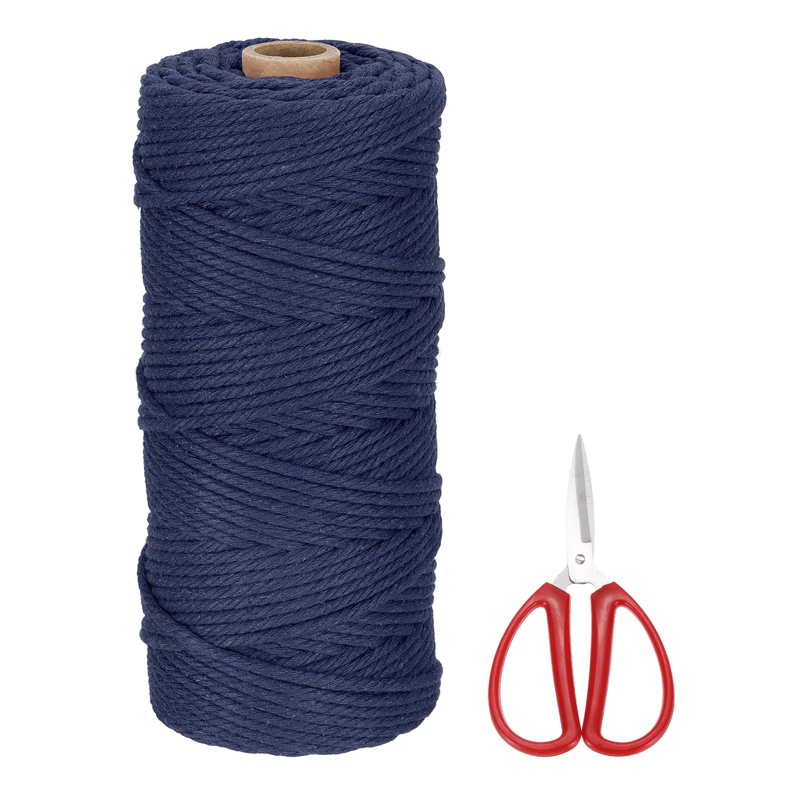 Braided Macrame Cord, 3mm x 109 Yards Natural Cotton Rope Macrame Yarn Bohemia Craft String with Scissors(Navy)