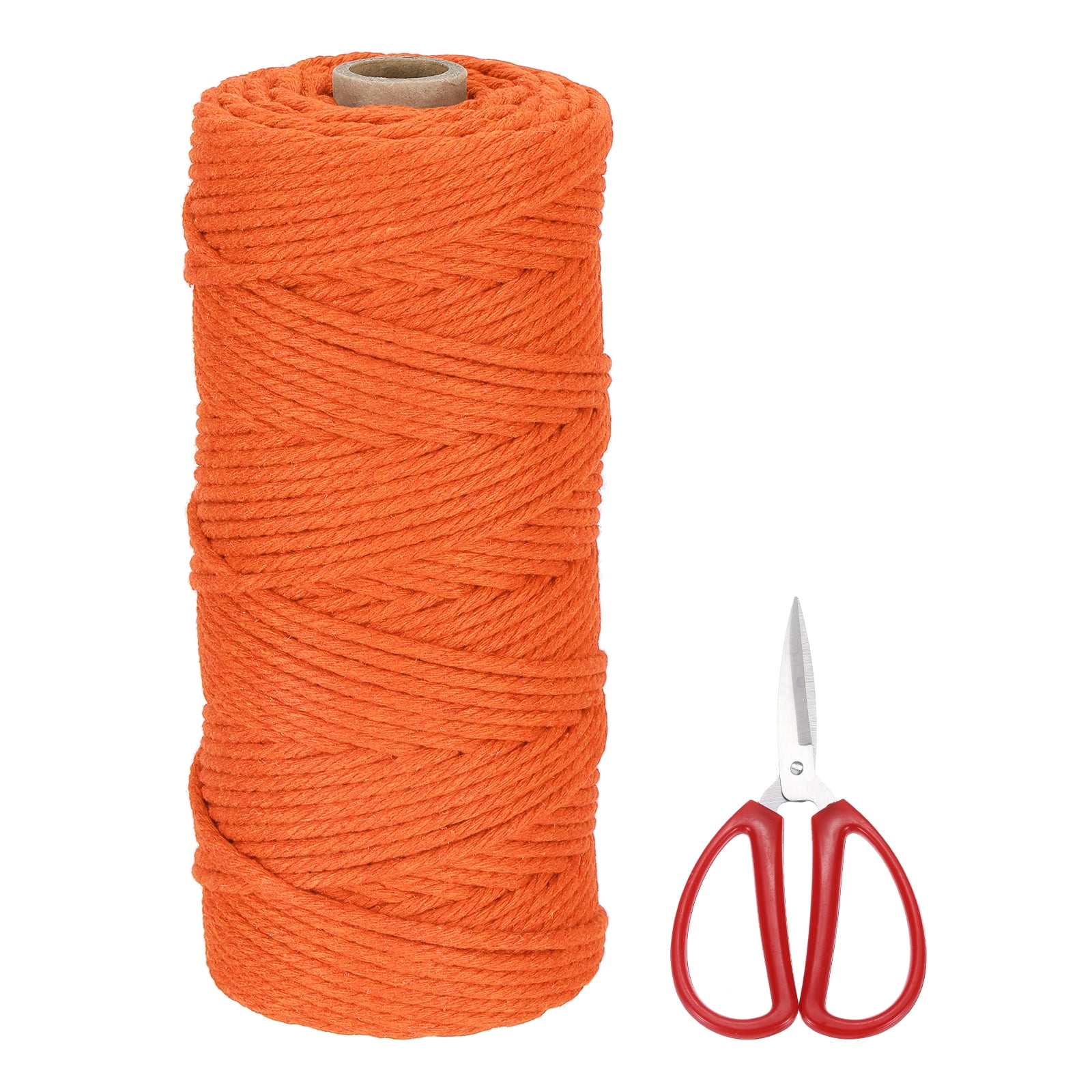 Braided Macrame Cord, 3mm x 109 Yards Natural Cotton Rope Macrame Yarn Bohemia Craft String with Scissors(Orange)