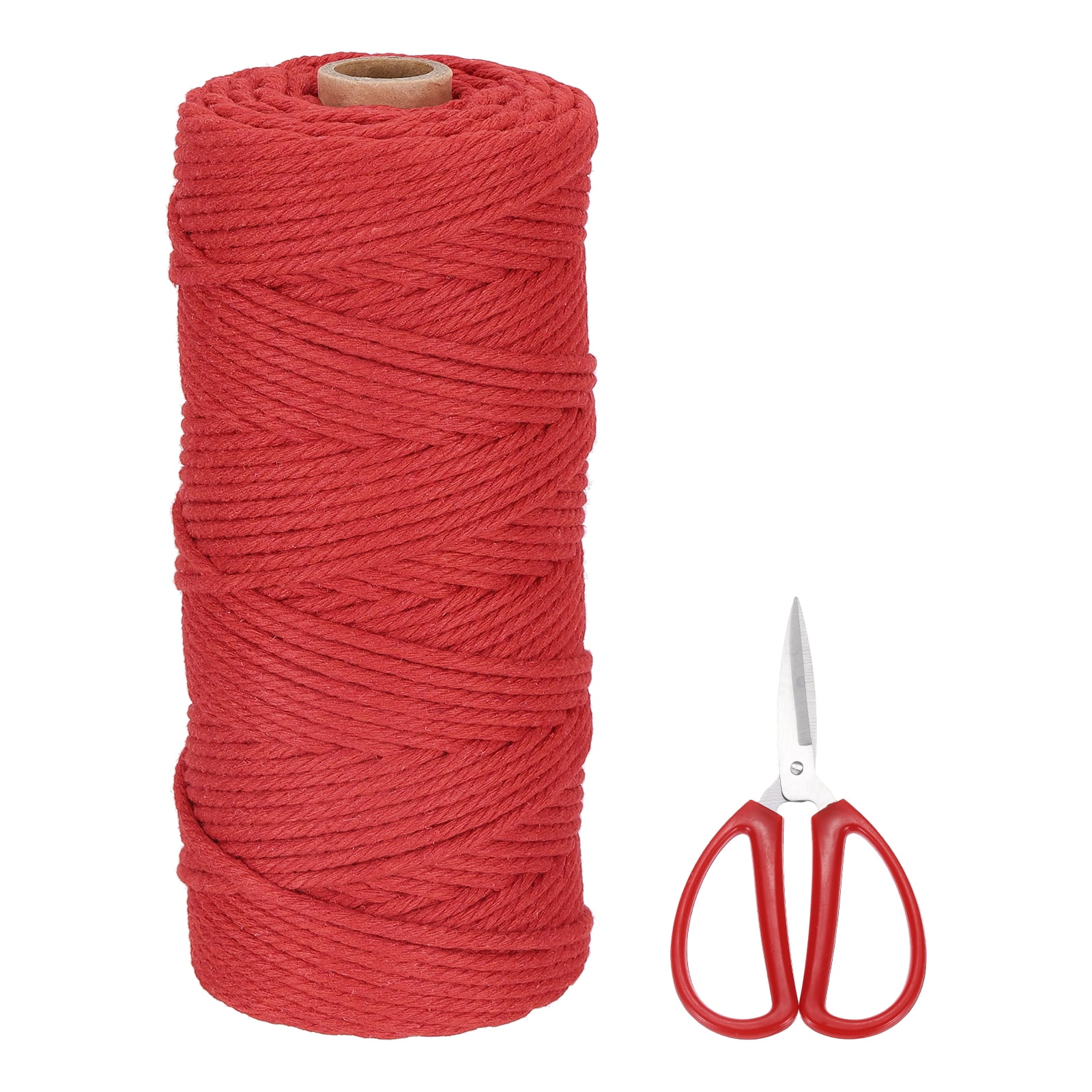 Braided Macrame Cord, 3mm x 109 Yards Natural Cotton Rope Macrame Yarn Bohemia Craft String with Scissors(Red)