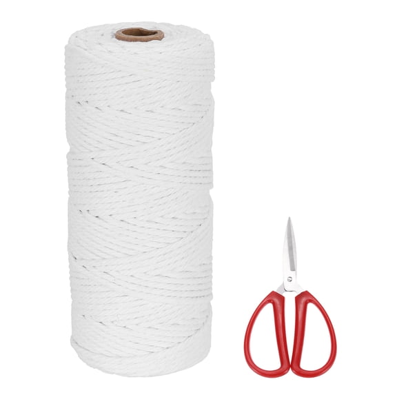 Braided Macrame Cord, 3mm x 109 Yards Natural Cotton Rope Macrame Yarn Bohemia Craft String with Scissors(White)
