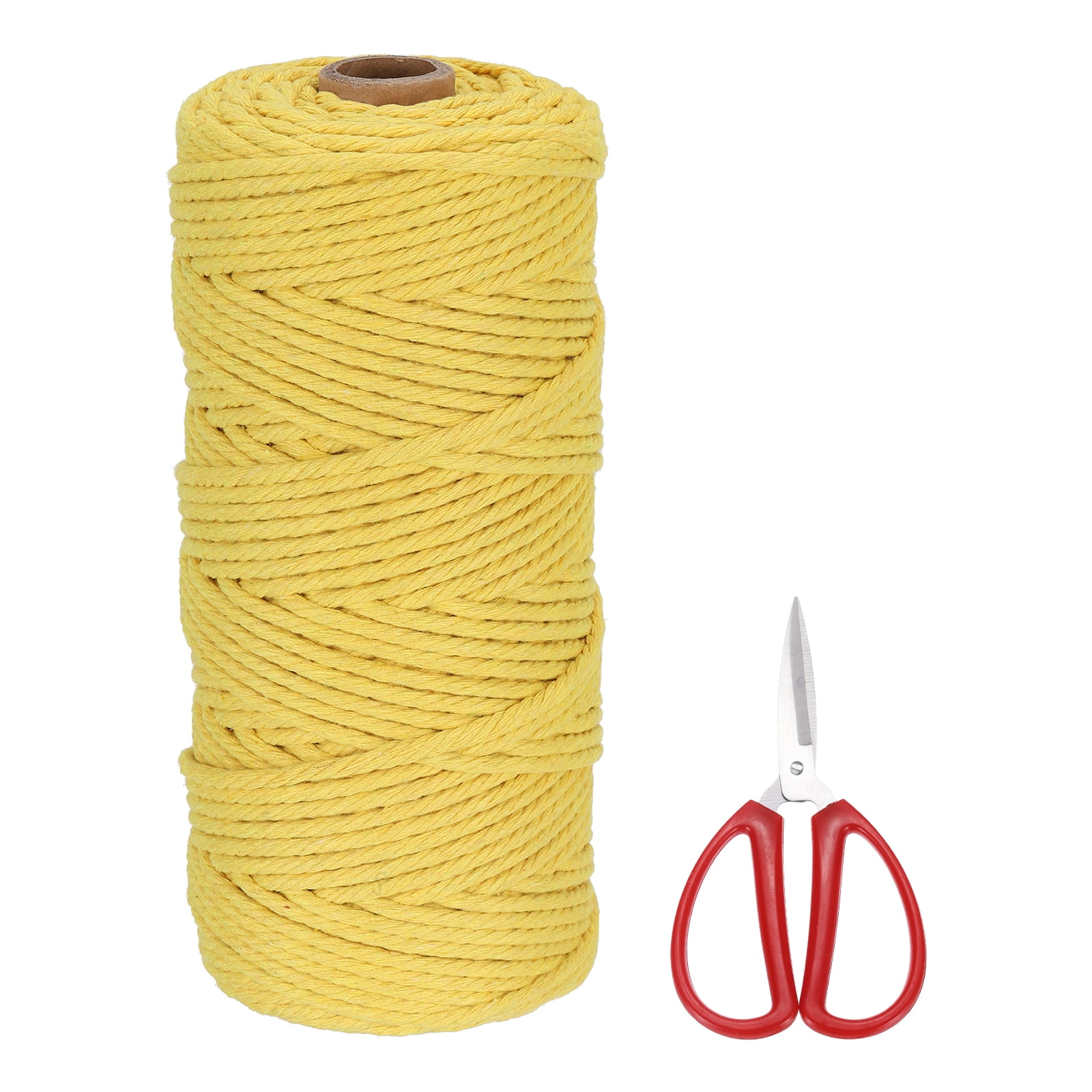 Braided Macrame Cord, 3mm x 109 Yards Natural Cotton Rope Macrame Yarn Bohemia Craft String with Scissors(Yellow)