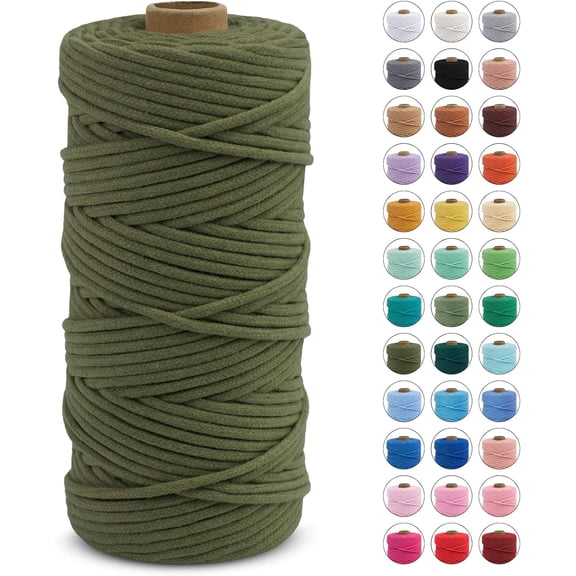 Braided Macrame Cord 3mm x 109 Yards, Rope Yarn Natural Cotton Craft String, Thread for Handmade Plant Hangers, Wall Hanging, DIY Crafts (Army Green) Army Green 109Yards