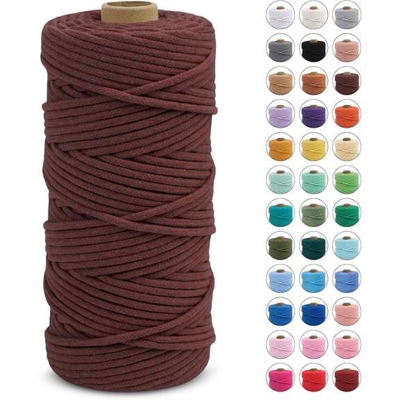 Braided Macrame Cord 3mm x 109 Yards, Rope Yarn Natural Cotton Craft String, Thread for Handmade Plant Hangers, Wall Hanging, DIY Crafts (Brown) Brown 109Yards