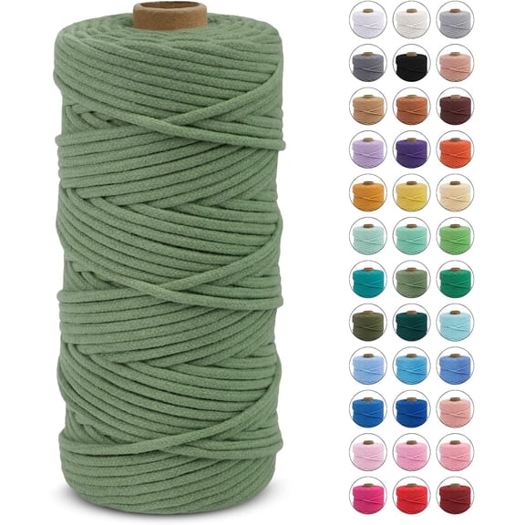 Braided Macrame Cord 3mm x 109 Yards, Rope Yarn Natural Cotton Craft String, Thread for Handmade Plant Hangers, Wall Hanging, DIY Crafts (Fruit Green) Fruit Green 109Yards