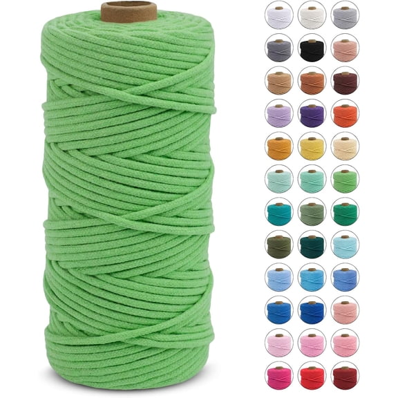 Braided Macrame Cord 3mm x 109 Yards, Rope Yarn Natural Cotton Craft String, Thread for Handmade Plant Hangers, Wall Hanging, DIY Crafts (Grass Green) Grass Green 109Yards
