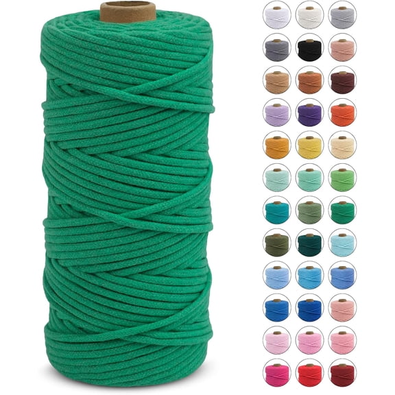 Braided Macrame Cord 3mm x 109 Yards, Rope Yarn Natural Cotton Craft String, Thread for Handmade Plant Hangers, Wall Hanging, DIY Crafts (Green) Green 109Yards