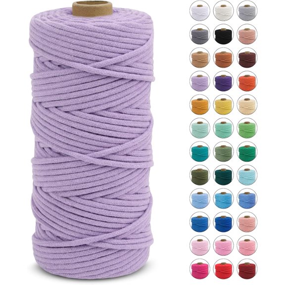 Braided Macrame Cord 3mm x 109 Yards, Rope Yarn Natural Cotton Craft String, Thread for Handmade Plant Hangers, Wall Hanging, DIY Crafts (Light Purple) Light Purple 109Yards
