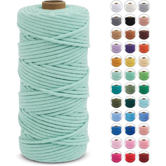 Braided Macrame Cord 3mm x 109 Yards, Rope Yarn Natural Cotton Craft String, Thread for Handmade Plant Hangers, Wall Hanging, DIY Crafts (Matcha Green) Matcha Green 109Yards