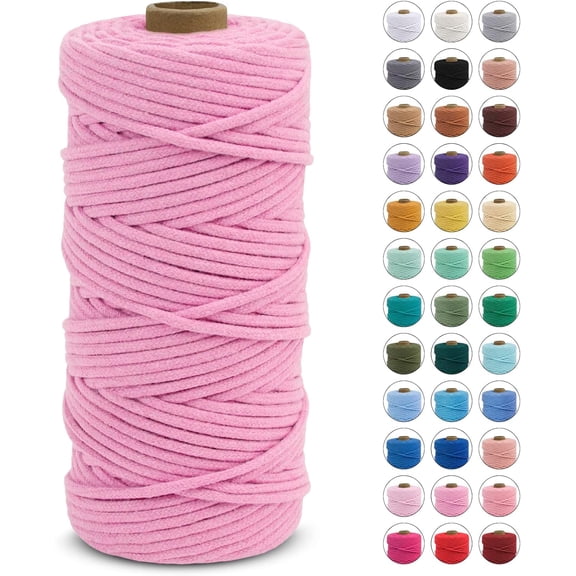 Braided Macrame Cord 3mm x 109 Yards, Rope Yarn Natural Cotton Craft String, Thread for Handmade Plant Hangers, Wall Hanging, DIY Crafts (Watermelon Pink) Watermelon Pink 109Yards