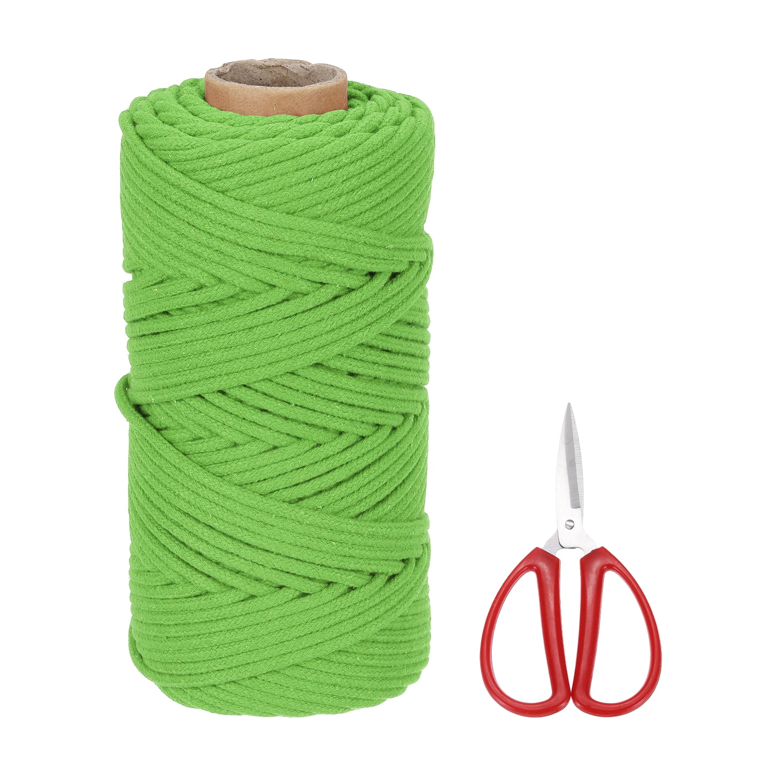 Braided Macrame Cord, 4mm x 109 Yards Natural Cotton Rope Macrame Yarn Bohemia Craft String with Scissors(Apple Green)