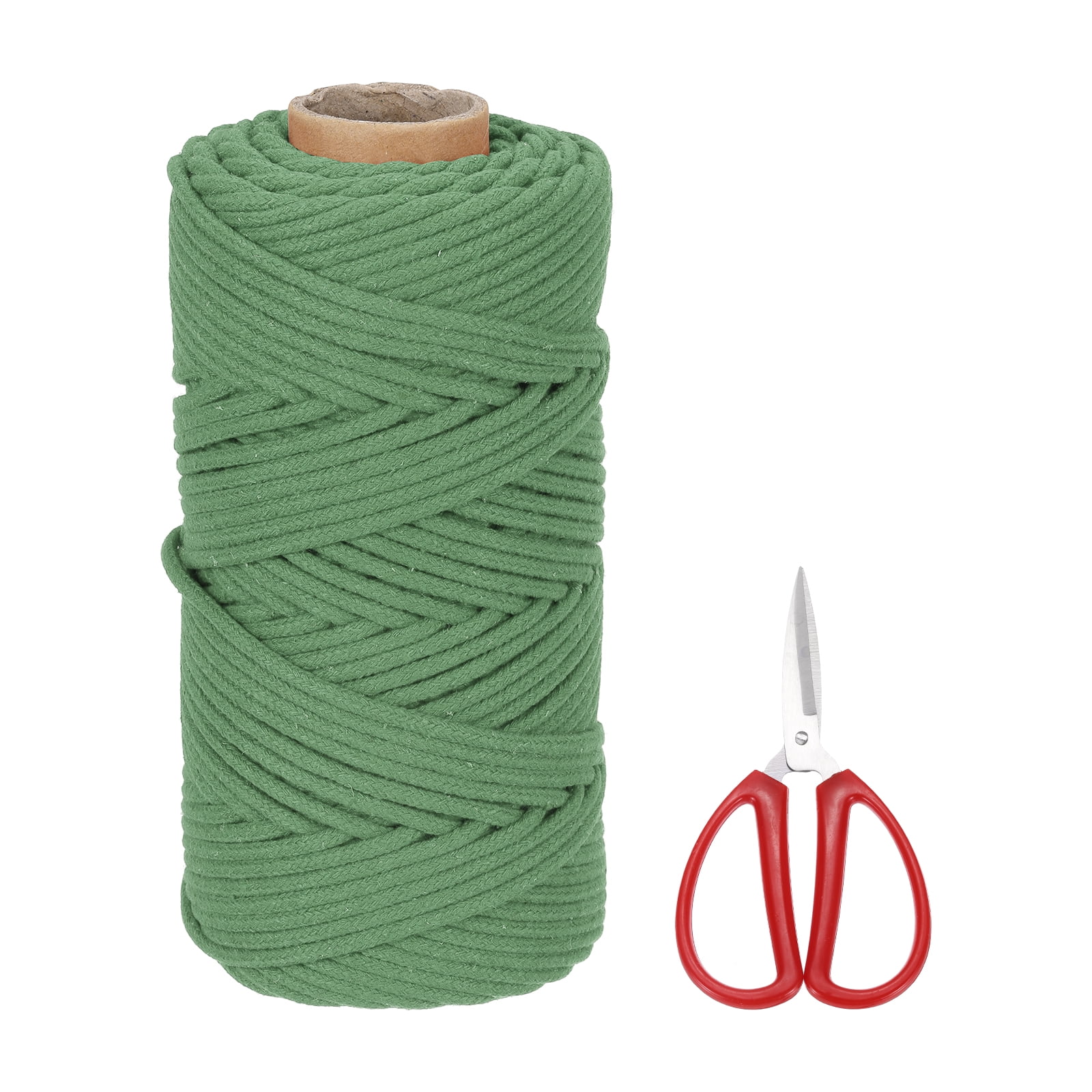 Braided Macrame Cord, 4mm x 109 Yards Natural Cotton Rope Macrame Yarn Bohemia Craft String with Scissors(Avocado Green)