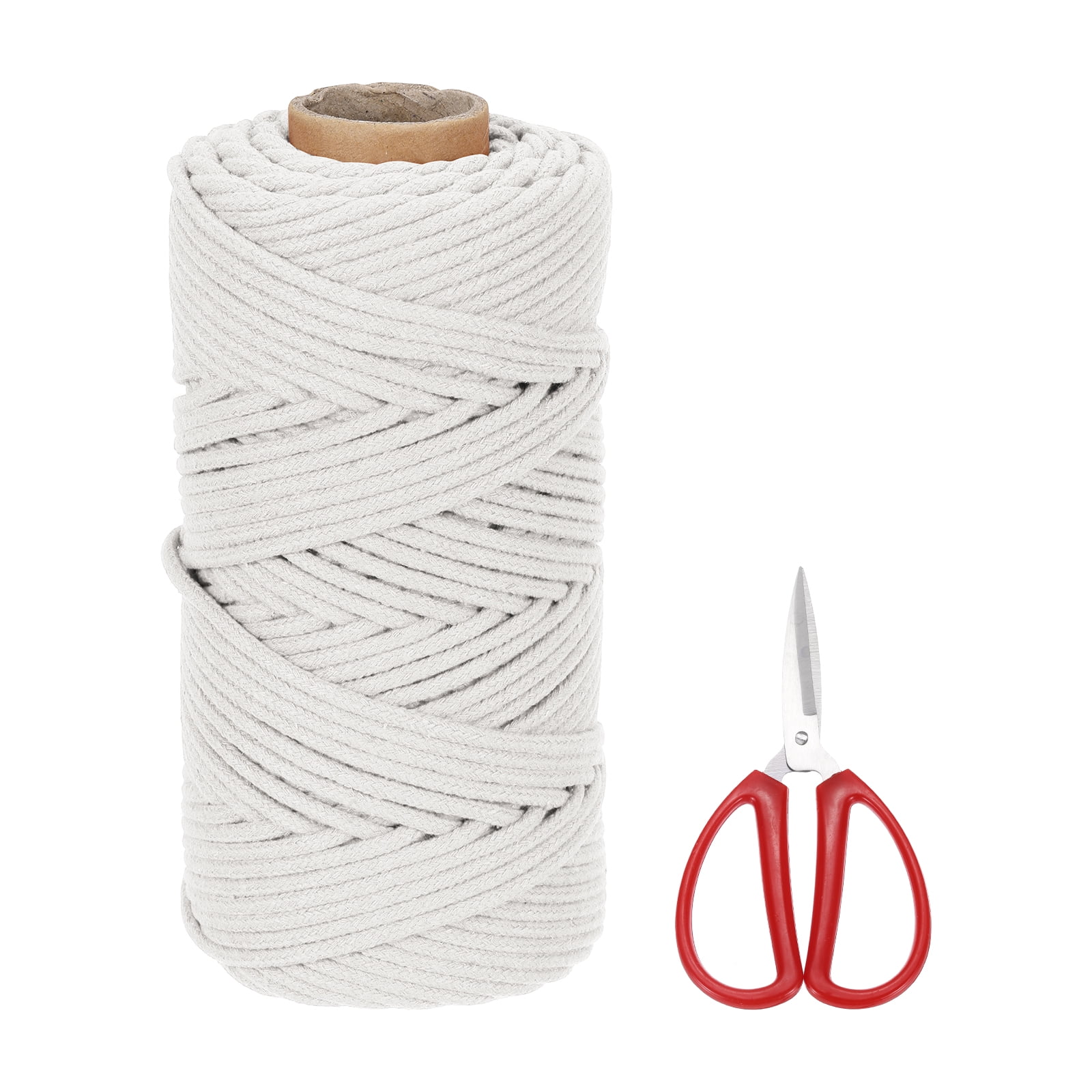 Braided Macrame Cord, 4mm x 109 Yards Natural Cotton Rope Macrame Yarn Bohemia Craft String with Scissors(Beige)