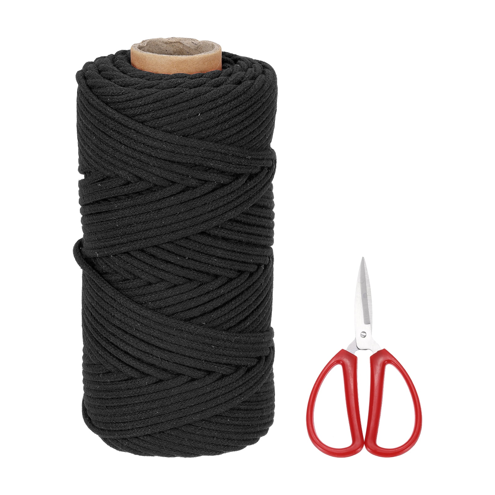 Braided Macrame Cord, 4mm x 109 Yards Natural Cotton Rope Macrame Yarn Bohemia Craft String with Scissors(Black)