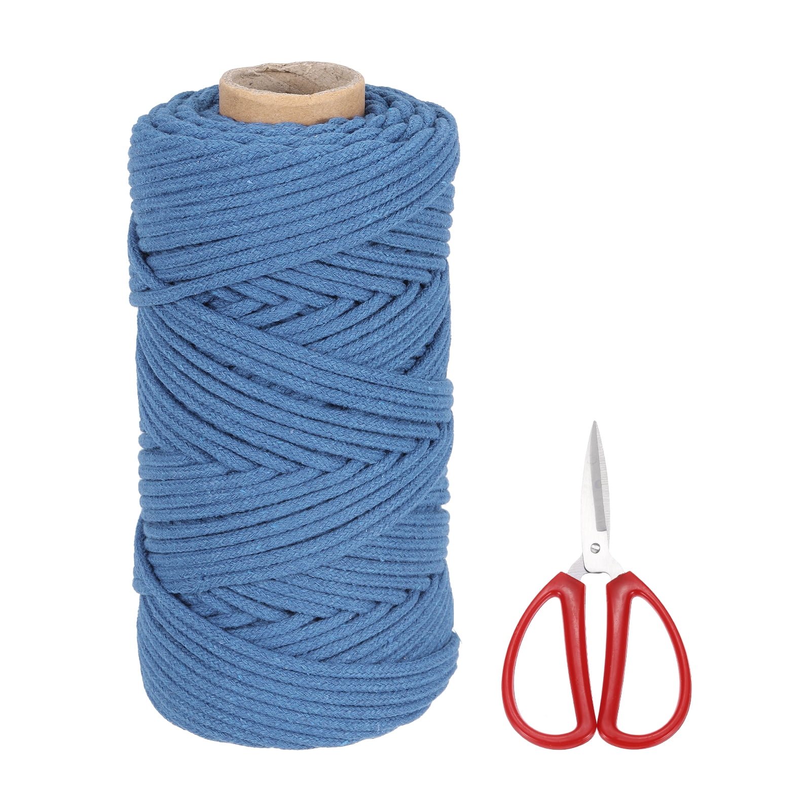 Braided Macrame Cord, 4mm x 109 Yards Natural Cotton Rope Macrame Yarn Bohemia Craft String with Scissors(Blue)