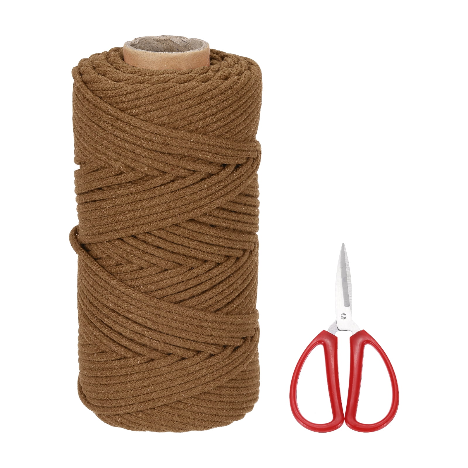 Braided Macrame Cord, 4mm x 109 Yards Natural Cotton Rope Macrame Yarn Bohemia Craft String with Scissors(Coffee)
