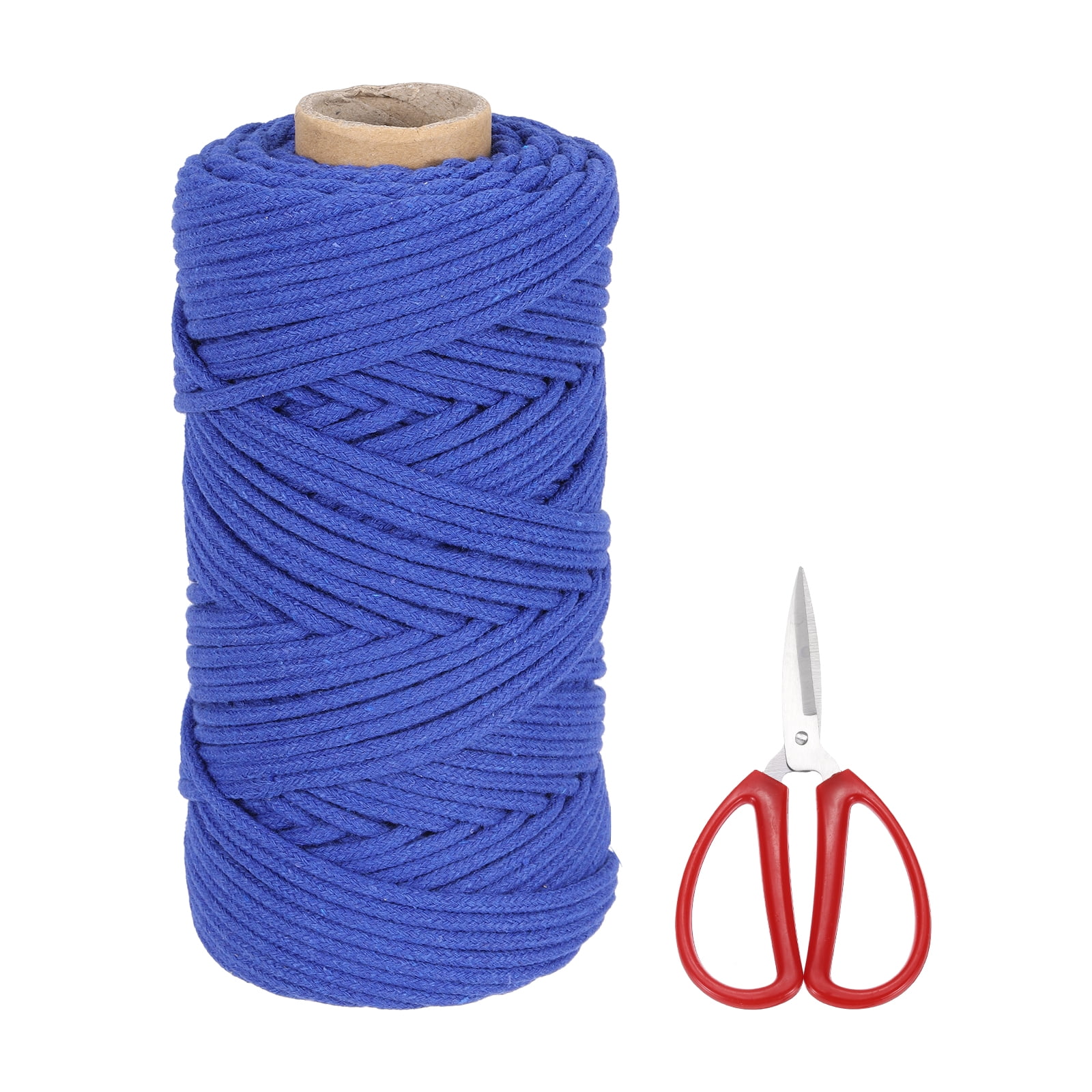 Braided Macrame Cord, 4mm x 109 Yards Natural Cotton Rope Macrame Yarn Bohemia Craft String with Scissors(Dark Blue)