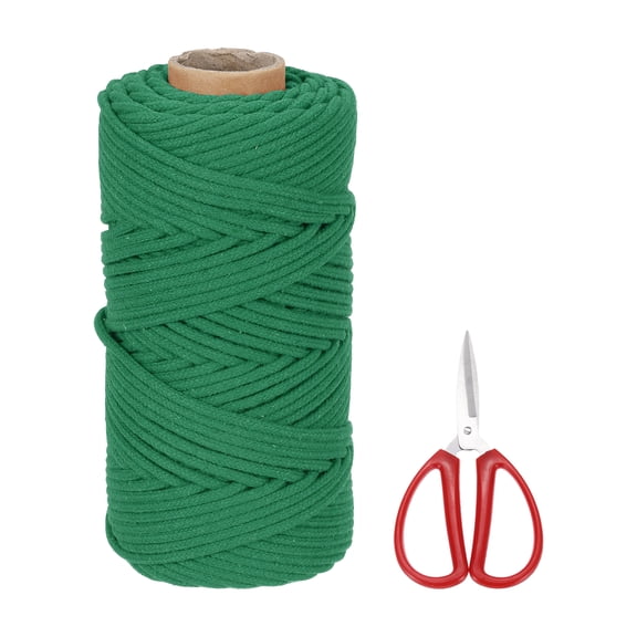 Braided Macrame Cord, 4mm x 109 Yards Natural Cotton Rope Macrame Yarn Bohemia Craft String with Scissors(Deep Green)