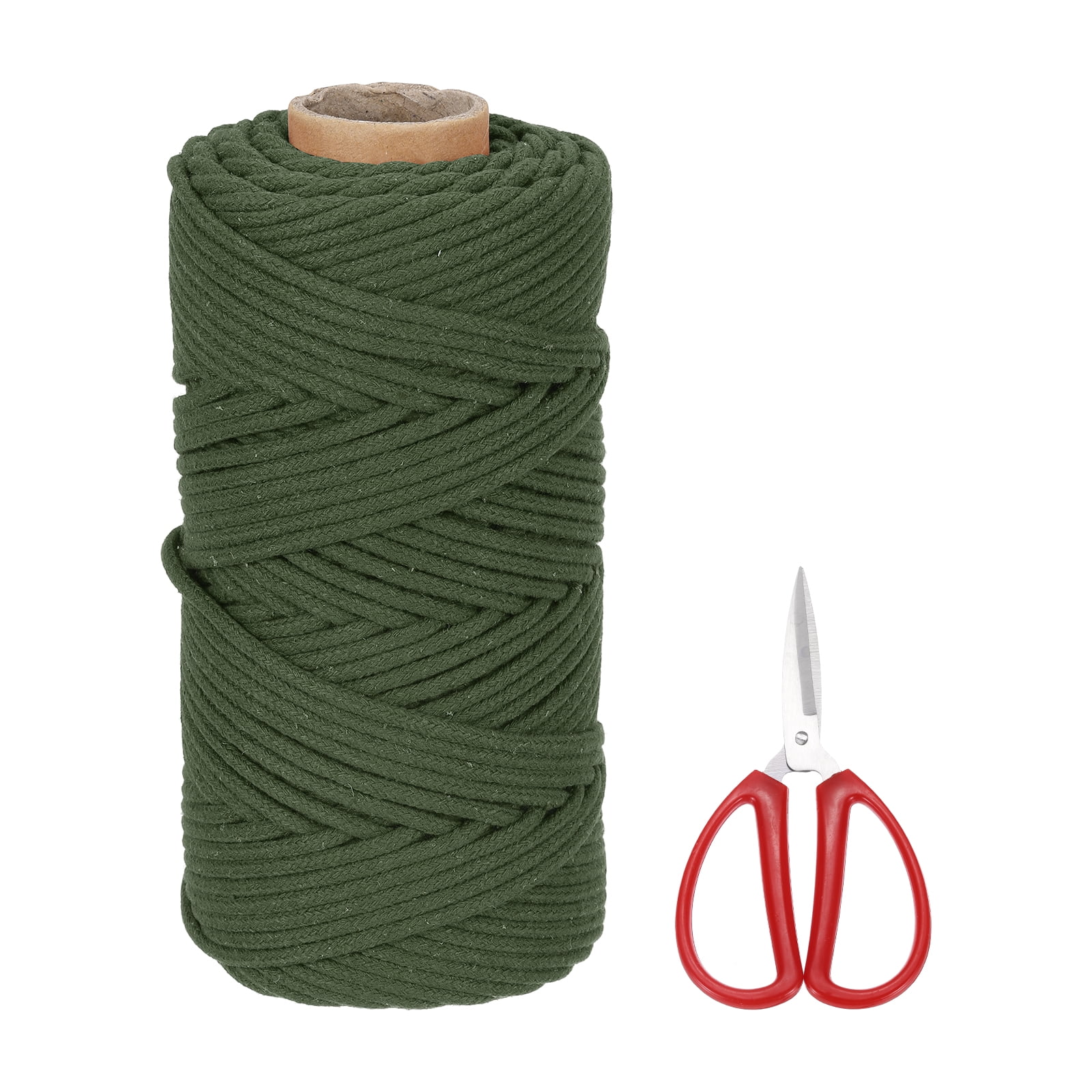 Braided Macrame Cord, 4mm x 109 Yards Natural Cotton Rope Macrame Yarn Bohemia Craft String with Scissors(Green)