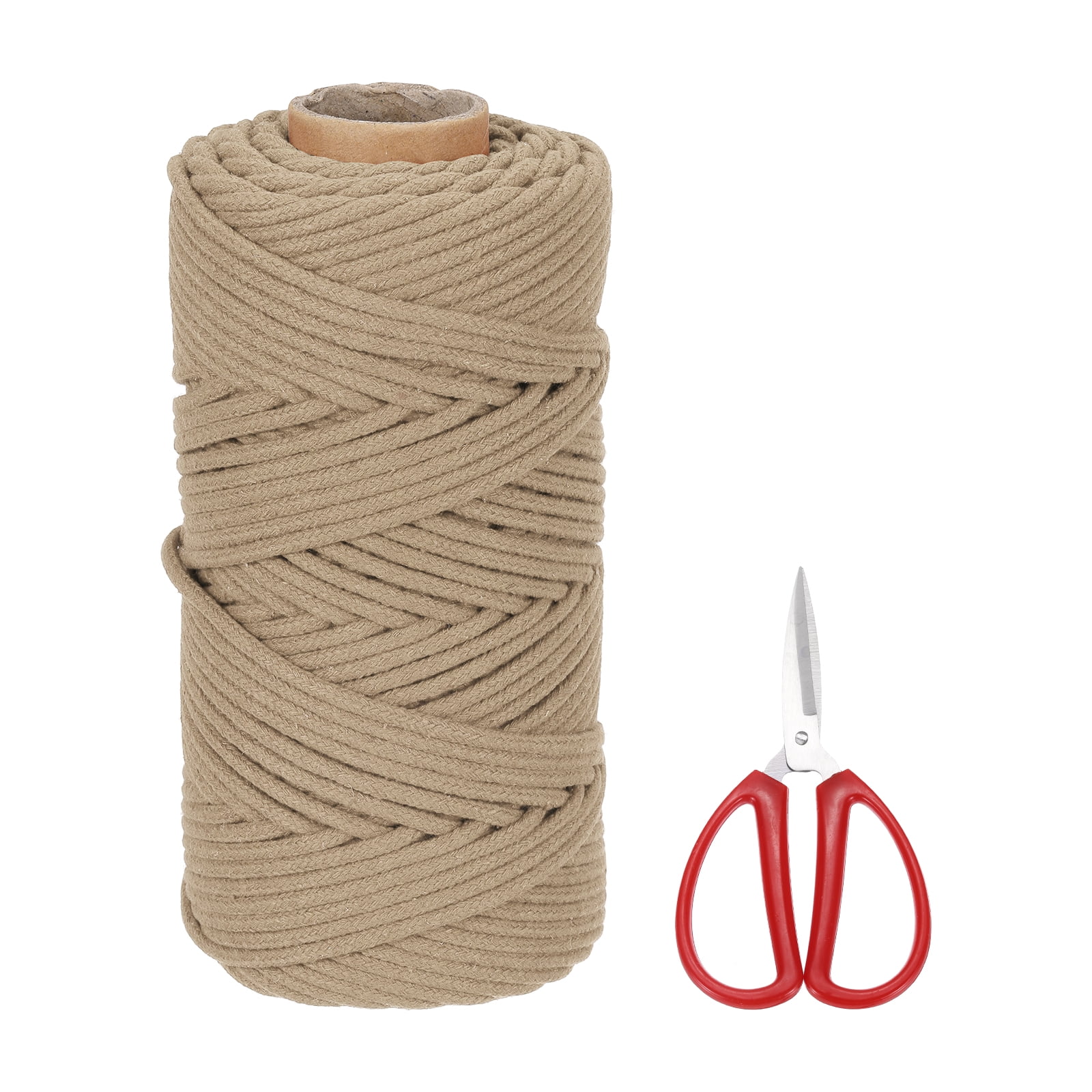 Braided Macrame Cord, 4mm x 109 Yards Natural Cotton Rope Macrame Yarn Bohemia Craft String with Scissors(Khaki)