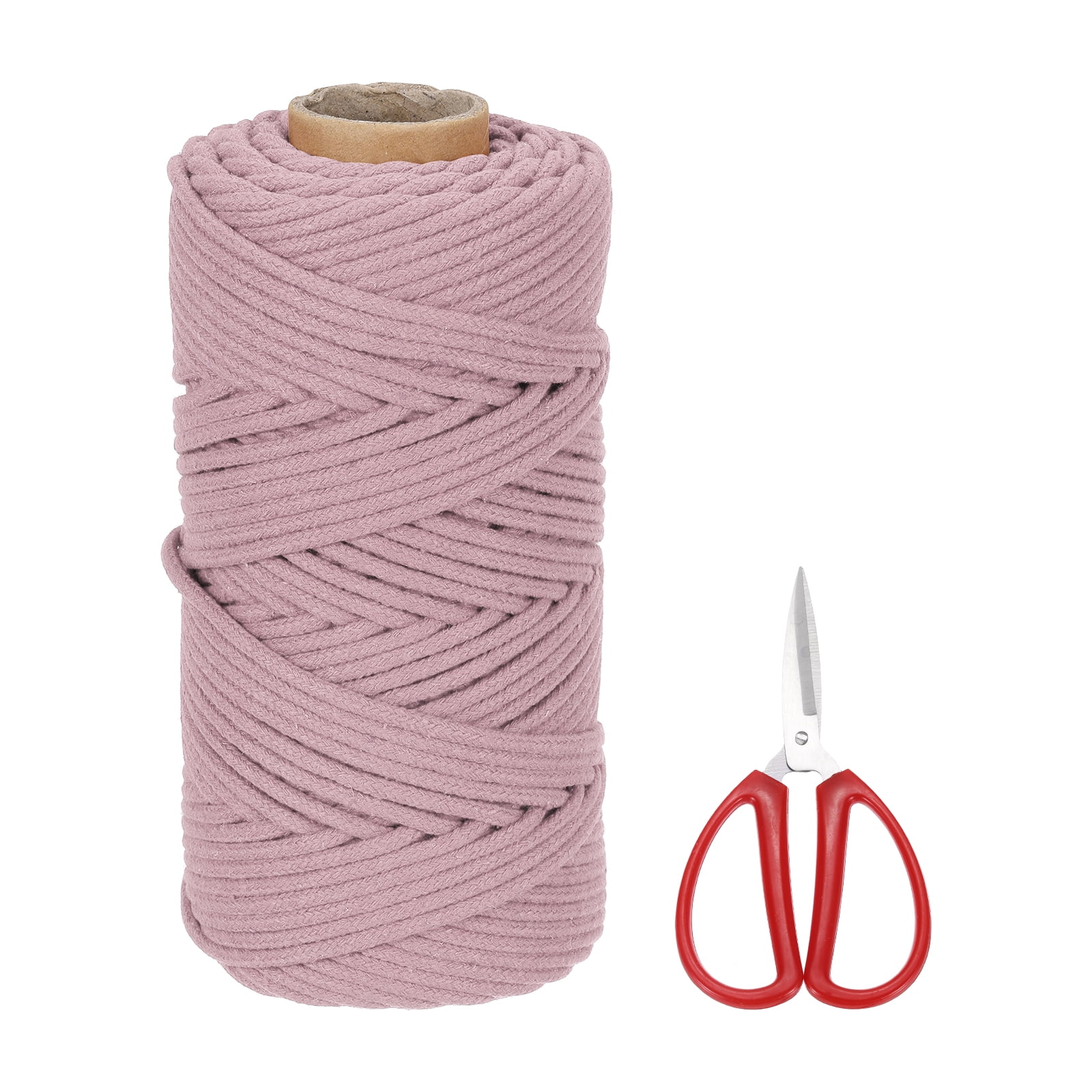 Braided Macrame Cord, 4mm x 109 Yards Natural Cotton Rope Macrame Yarn Bohemia Craft String with Scissors(Light Pink)