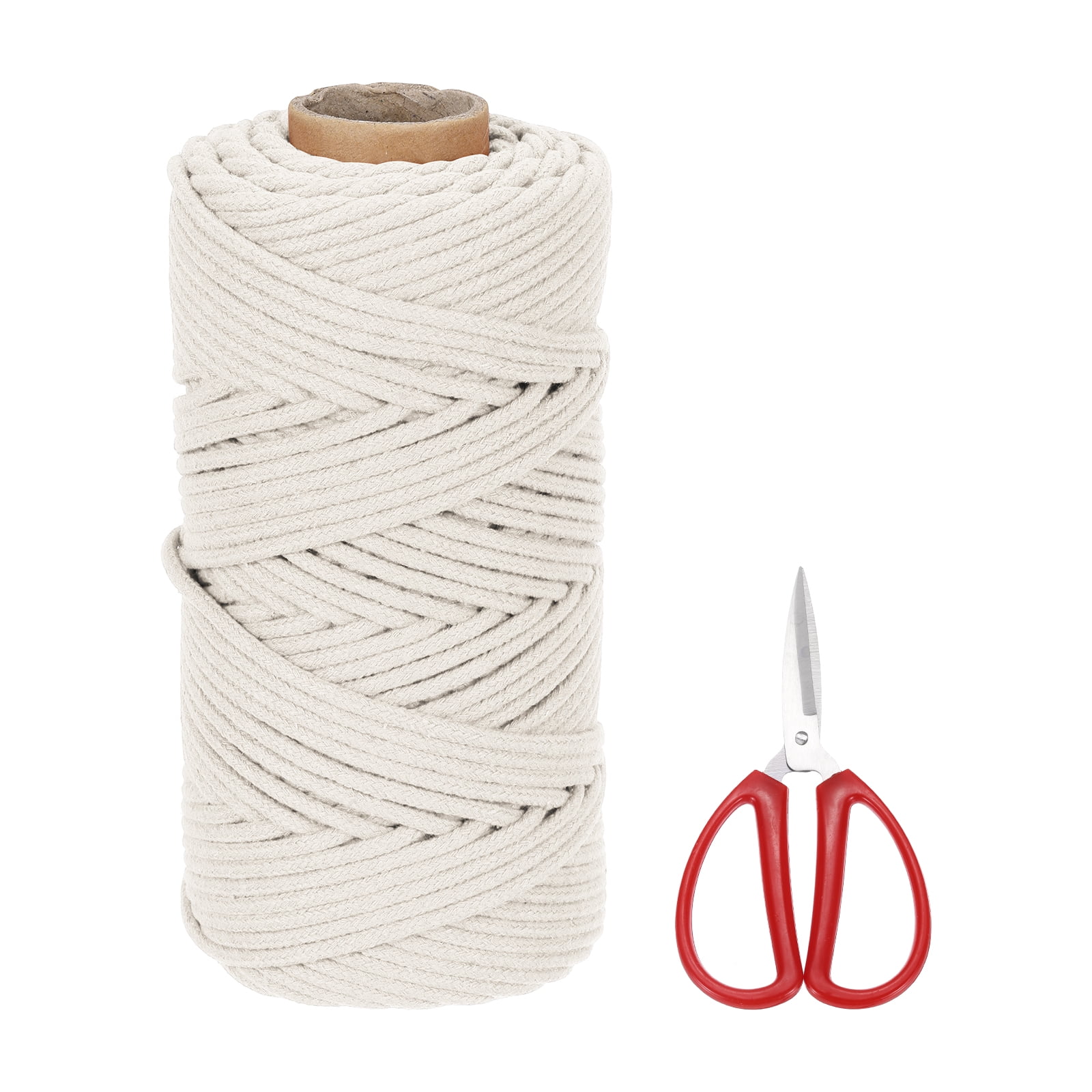 Braided Macrame Cord, 4mm x 109 Yards Natural Cotton Rope Macrame Yarn Bohemia Craft String with Scissors(Light White)