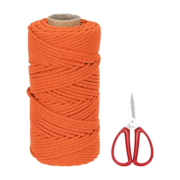 Braided Macrame Cord, 4mm x 109 Yards Natural Cotton Rope Macrame Yarn Bohemia Craft String with Scissors(Orange)
