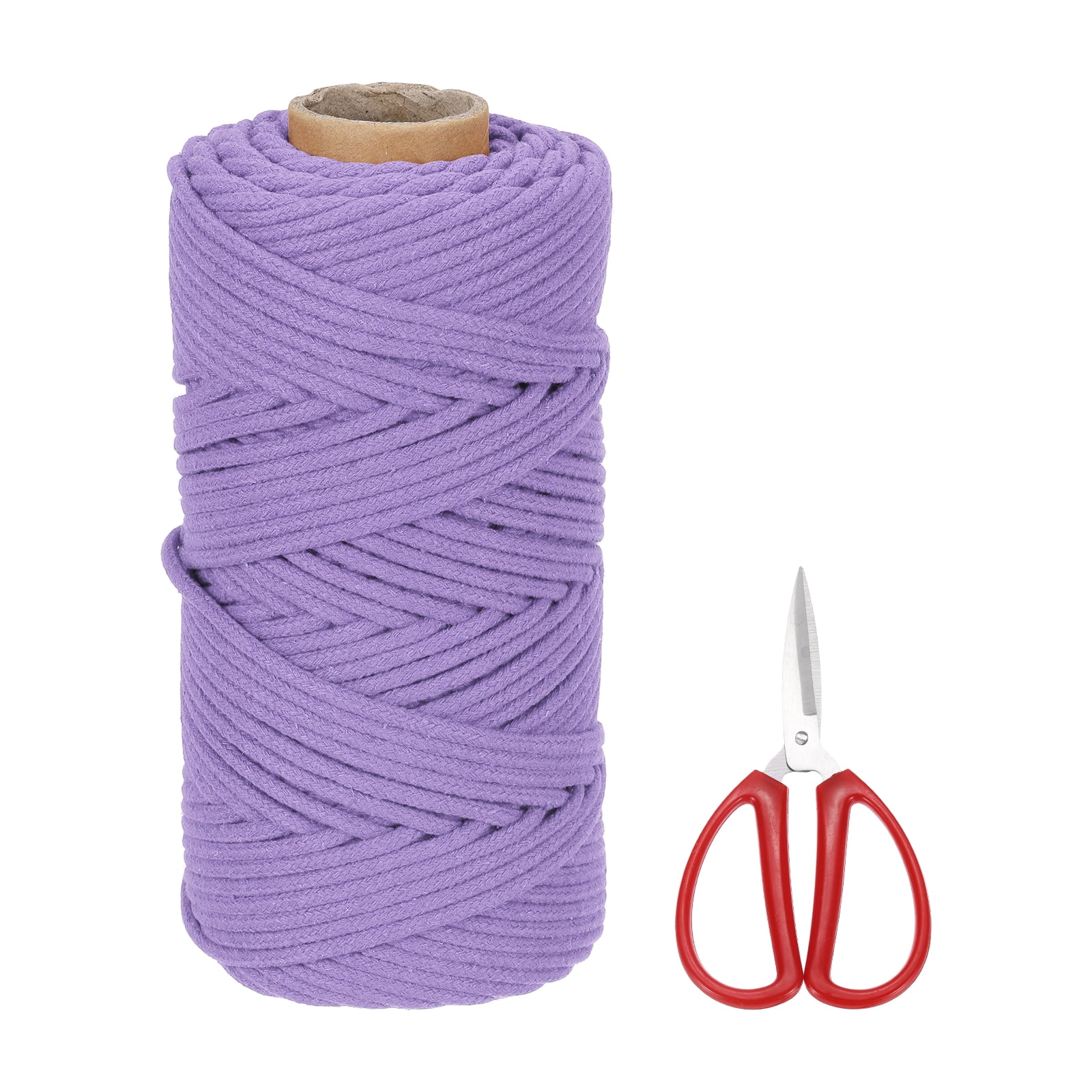 Braided Macrame Cord, 4mm x 109 Yards Natural Cotton Rope Macrame Yarn Bohemia Craft String with Scissors(Purple)