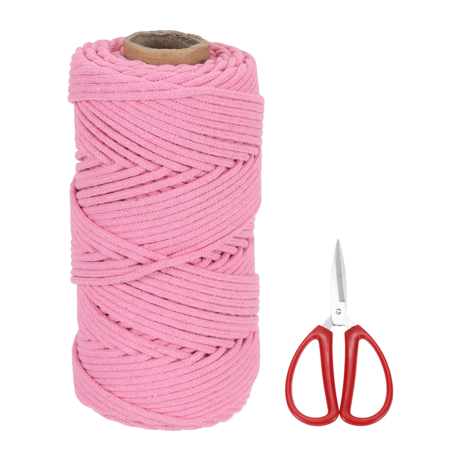 Braided Macrame Cord, 4mm x 109 Yards Natural Cotton Rope Macrame Yarn Bohemia Craft String with Scissors(Rose Pink)