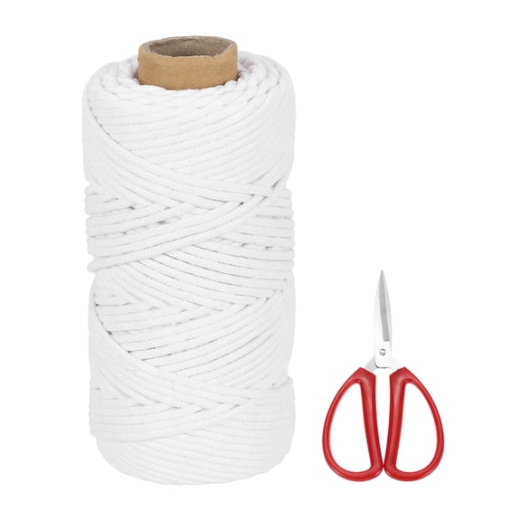 Braided Macrame Cord, 4mm x 109 Yards Natural Cotton Rope Macrame Yarn Bohemia Craft String with Scissors(White)