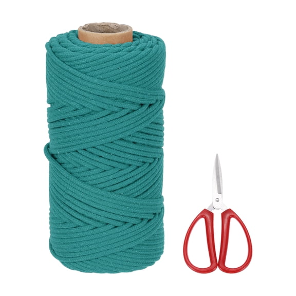 Braided Macrame Cord, 4mm x 109 Yards Natural Cotton Rope Macrame Yarn Bohemia String with Scissors(Turquoise Green)