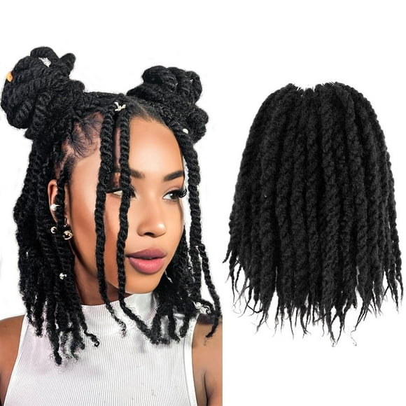 Braided Marley Twist Braiding Hair 12 Inch 8 Packs Pre-looped Short Afro Springy Crochet Braids Pre Twisted Senegalese Distressed Spring Synthetic Crochet Hair (1B, Natural Black)