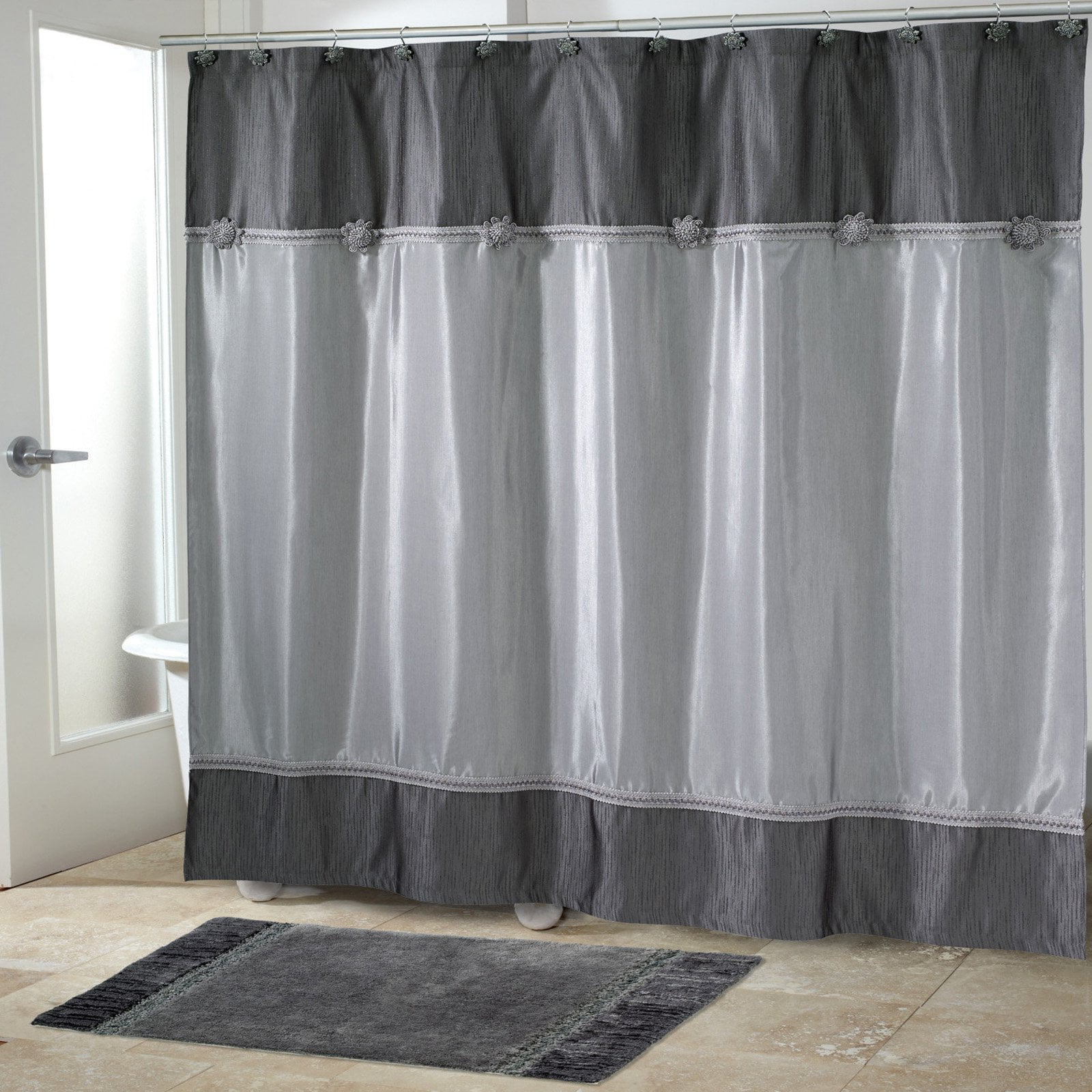 Granite Gray Braided Medallion Fabric Shower Curtain