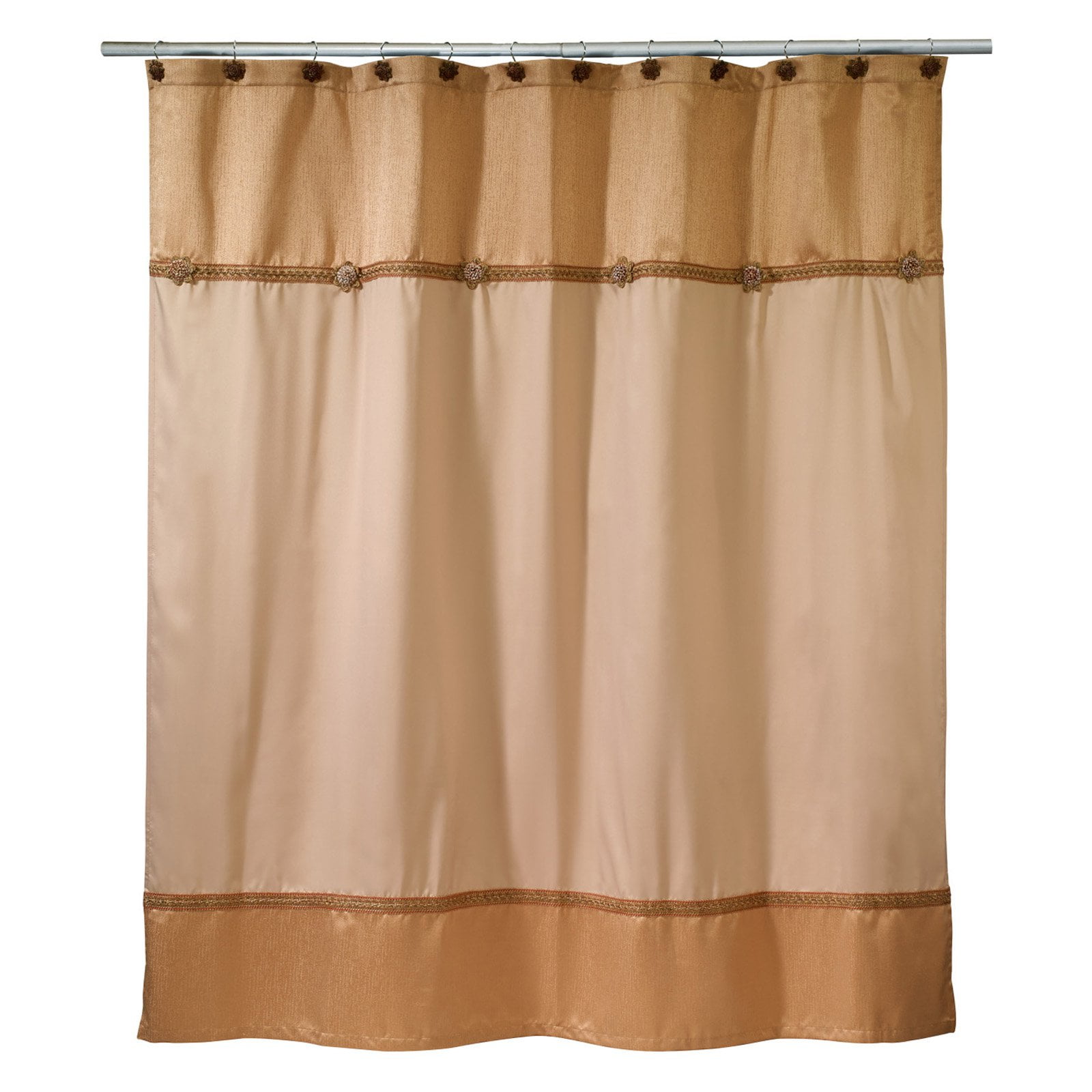 Gold and Beige Embroidered Fabric Shower Curtain, 72"