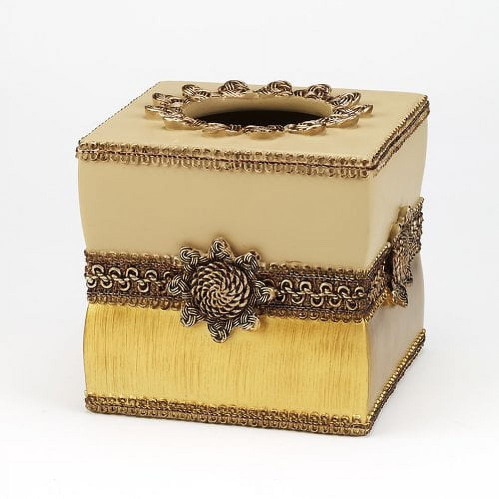 Gold Braided Medallion Elegant Tissue Box Cover
