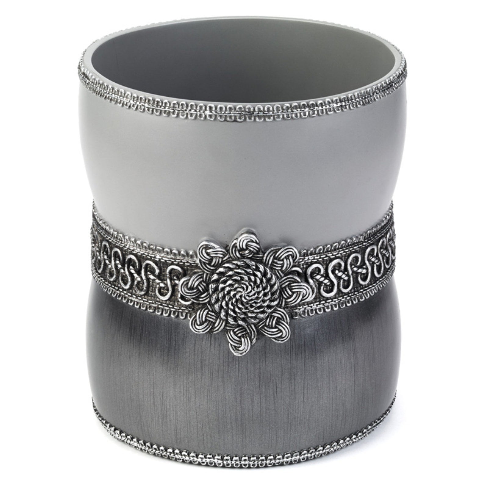 Granite and Silver Braided Medallion Waste Basket