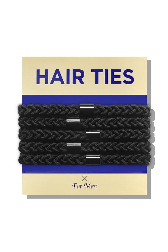 Braided Mens Hair Ties For Men - For Buns Curly Thick Dense Hair Elastic Hair Ties For Guys | No damage Crease Breakage Black 5 Count (Pack of 1)