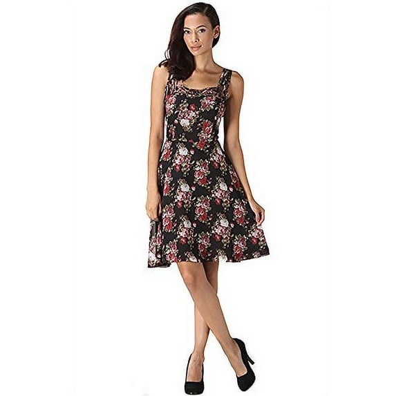 Braided Neckline Floral Rose Womens Elegant Evening Dress (Large)