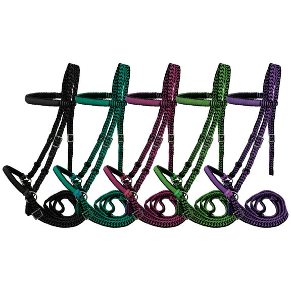 Braided Nylon Bitless Bridle w/ Reins (Black)