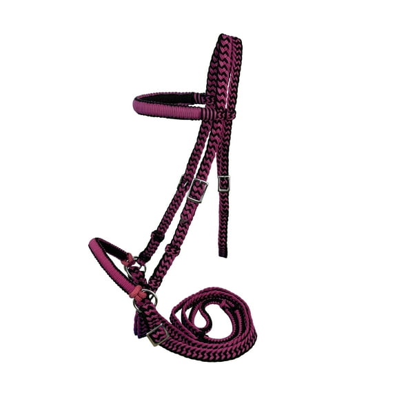 Braided Nylon Bitless Bridle w/ Reins (Pink)