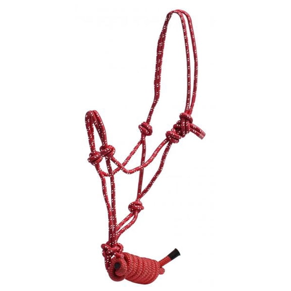 Braided Nylon Cowboy Knot Rope Halter w/ Removable Lead (Red)