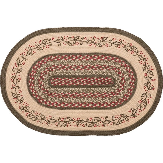 Seasonal Rugs Holly Berry Jute Stenciled Red Oval Rug
