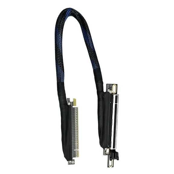 Braided PCIe 5.0 X16 Right Oriented Graphics Card Extender 270 Degree Bend Metal Connectors Extension Cable