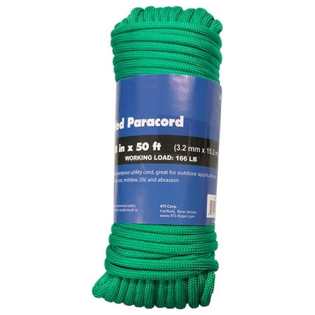 CORDA Braided Paracord, Green, Nylon, 1/8" x 50'