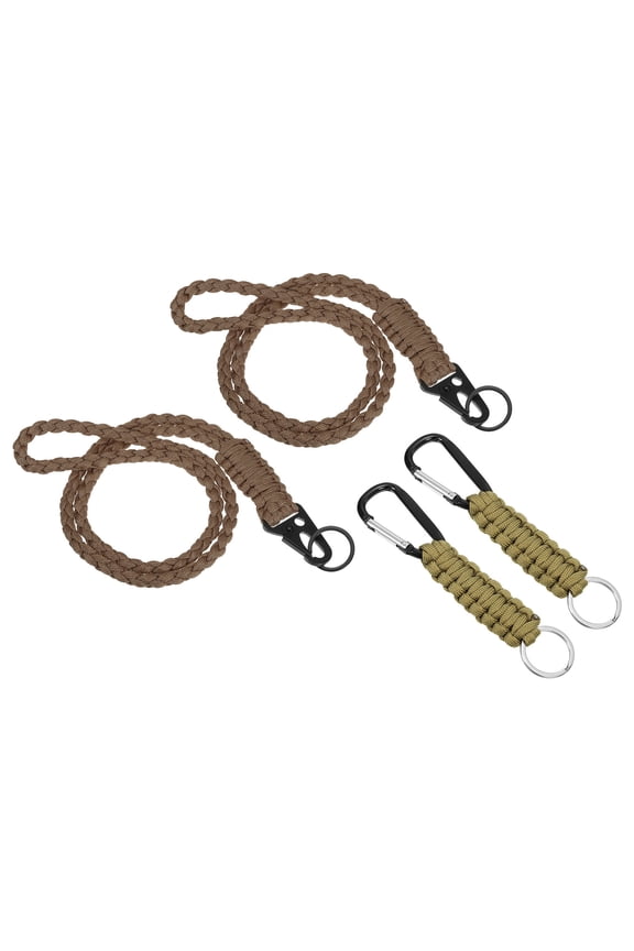 Braided Paracord Lanyard Keychain Paracord Neck Badge Lanyard with Hook Clip and Key Ring Brown Khaki 4 Pcs